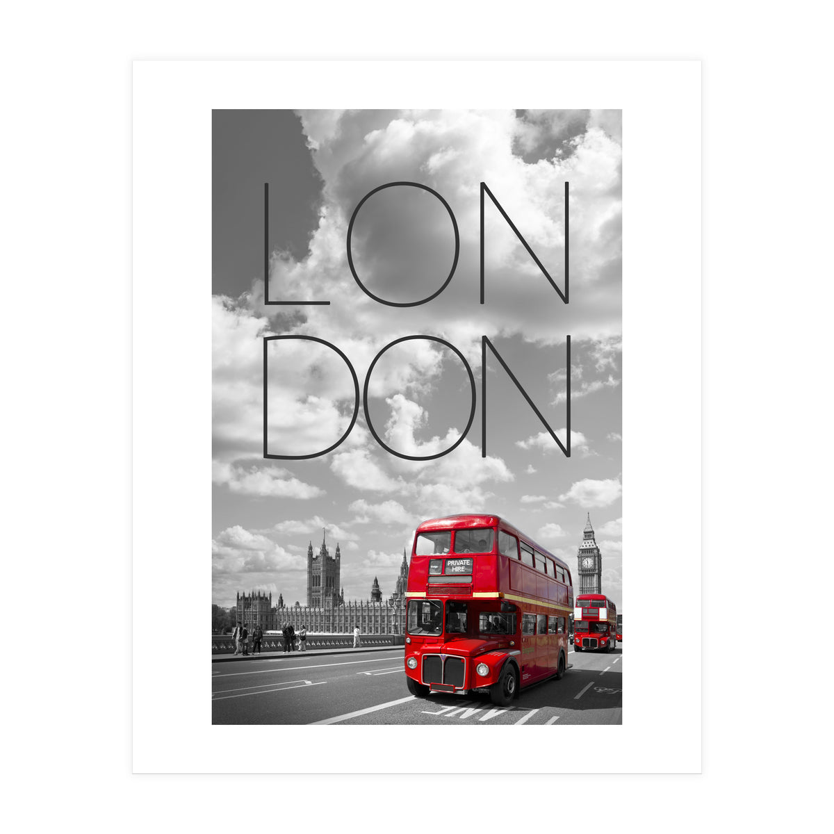 Red Buses in London | Text & Skyline (Print Only)