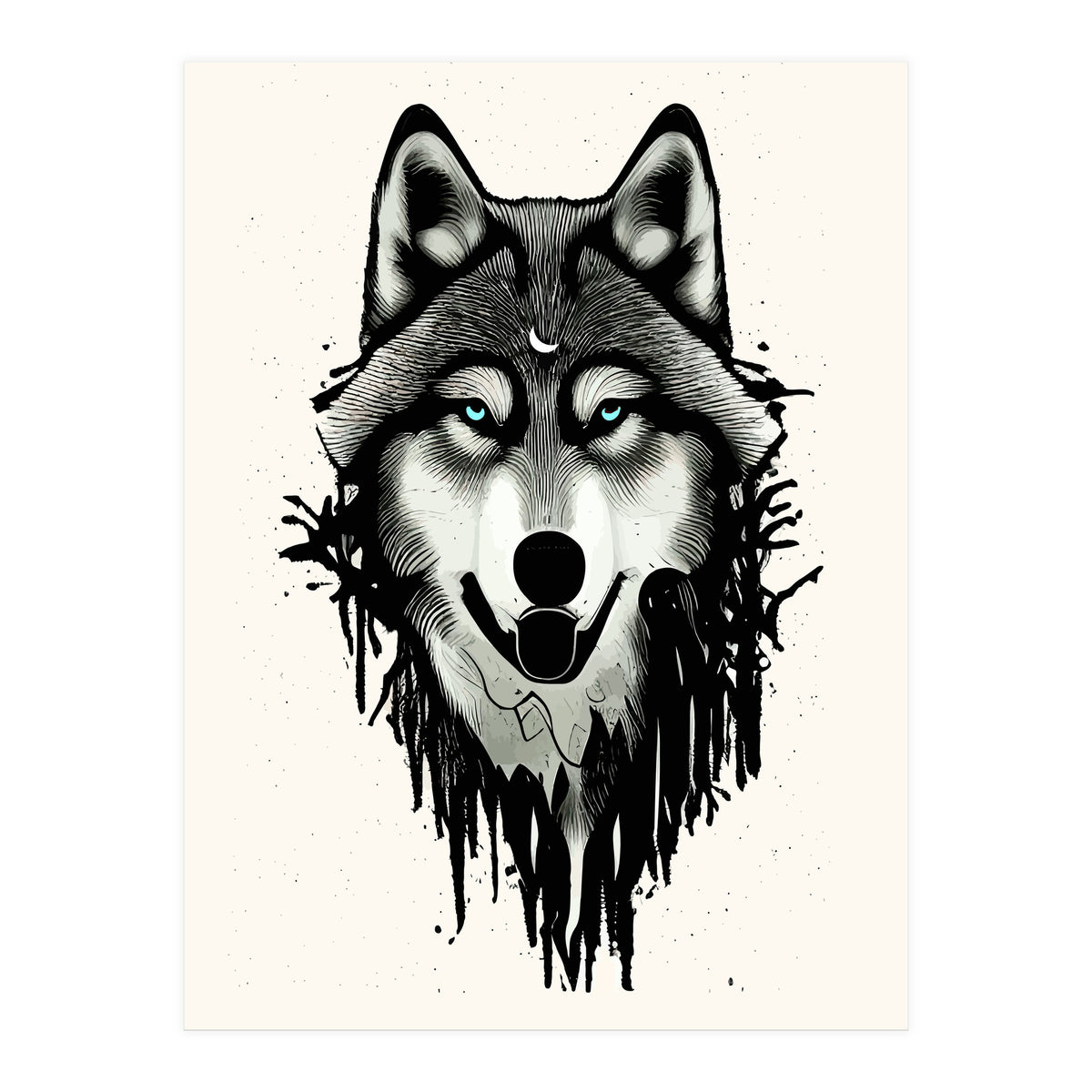 Wicked Soul, Werewolf Wolf Wild Animals Sketch, Wildlife Drawing Line Art, Wild Eclectic Dark Moon (Print Only)