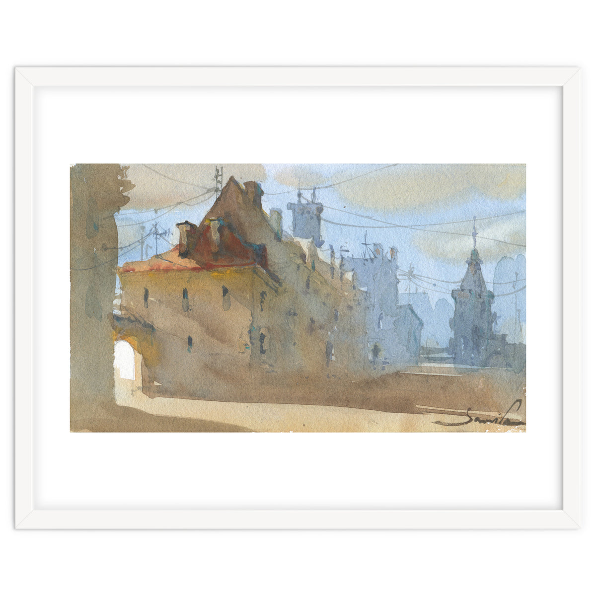 Old Town Warsaw. Watercolor painting.