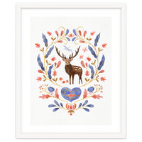 Floral Stag | Blue And Coral
