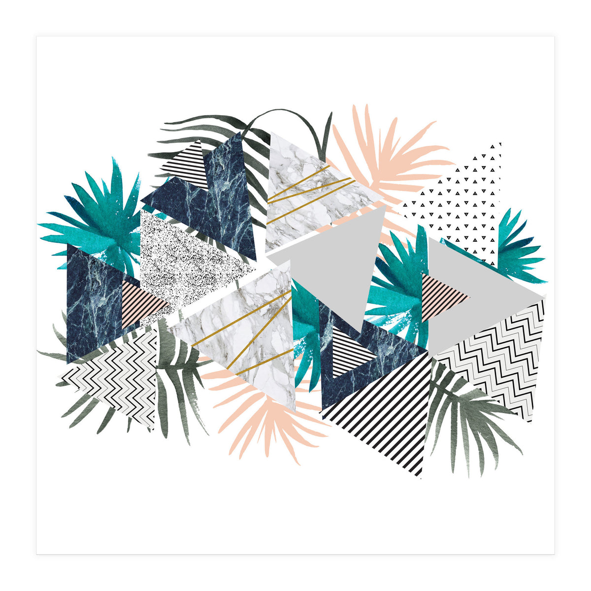 Abstract of geometric patterns with plants and marble I (Print Only)