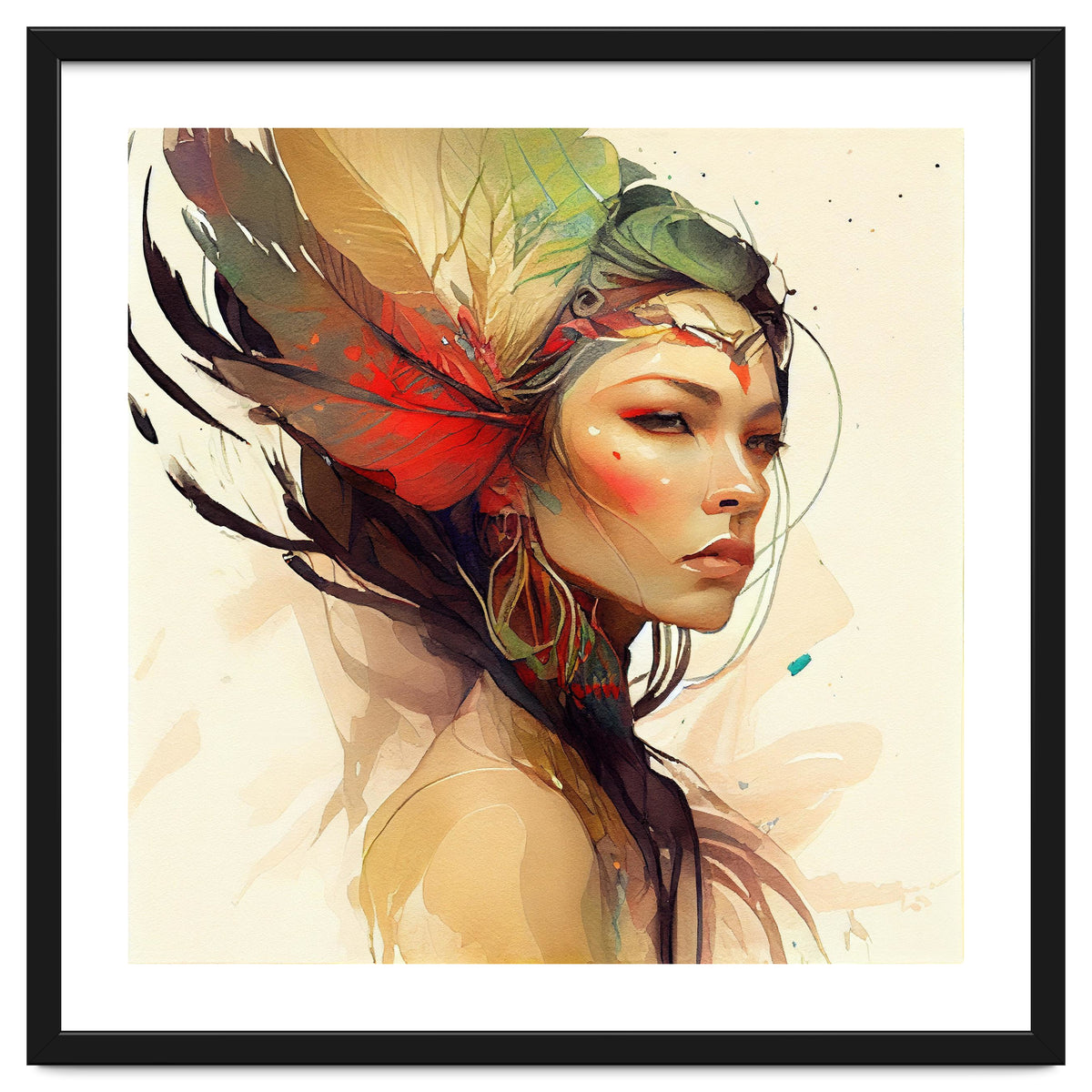 Watercolor Floral Indian Native Woman #14