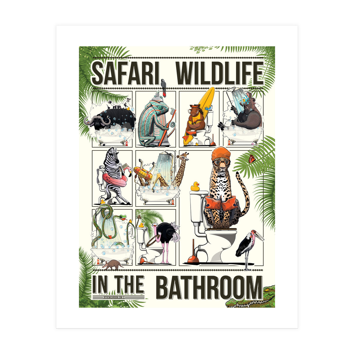 Safari Animals in the Bathroom, funny toilet humour (Print Only)