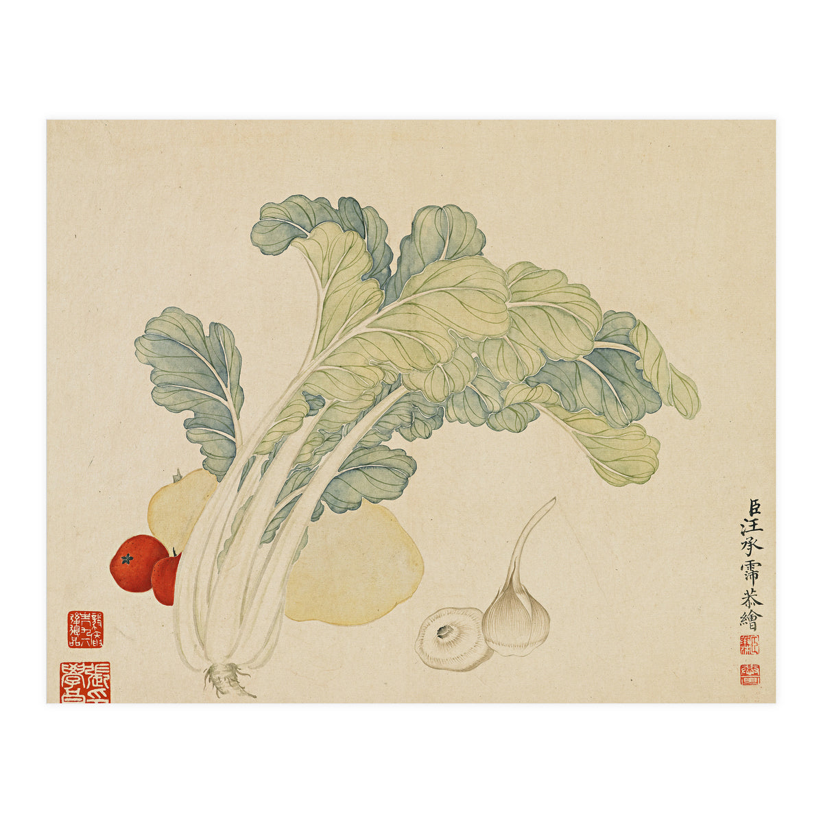 Wang Chengyu ~flowers, Vegetables, Chinese Cabbage, Potatoes, Garlic, Tomatoes, Vegetables (Print Only)