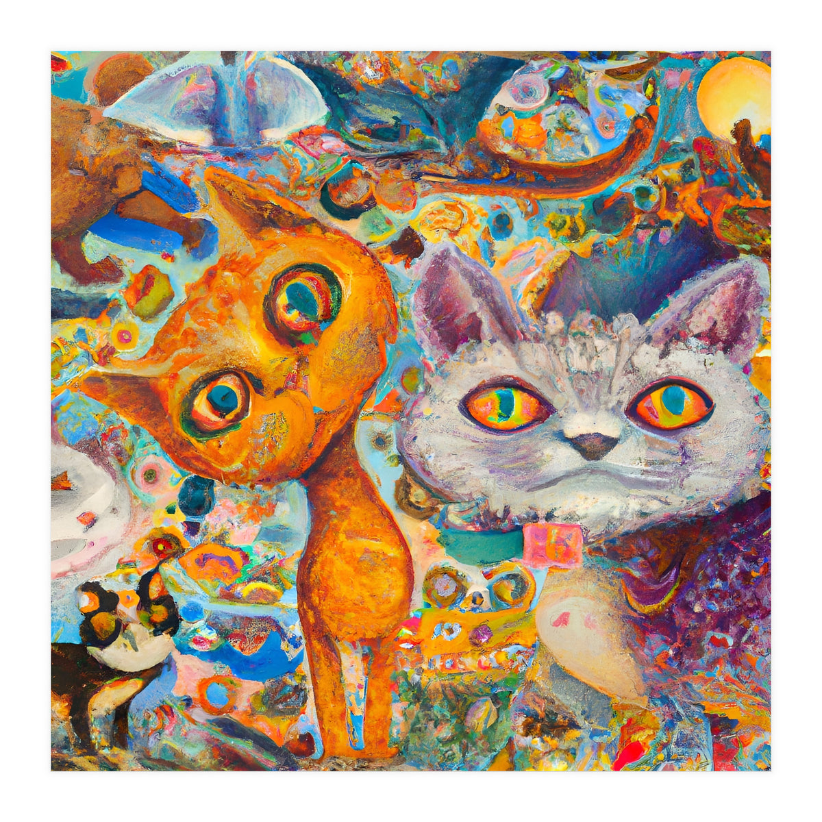 Chaotic and Colorful Fantasy Cat Collage 14 (Print Only)
