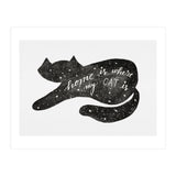 Watercolor galaxy cat - black and white (Print Only) thumbnail
