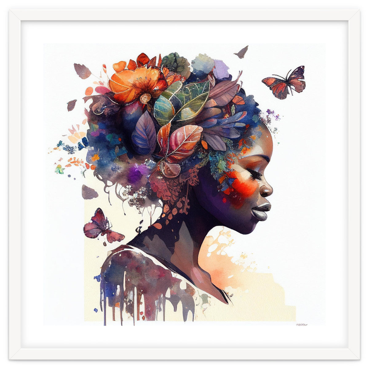 Watercolor Butterfly African Woman #9