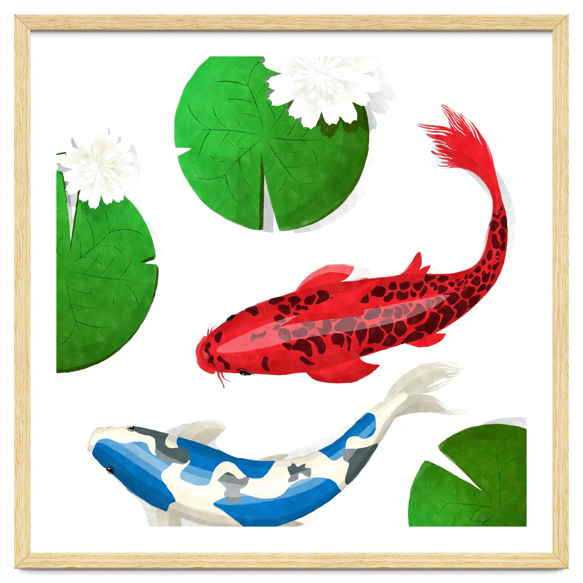 Watercolor Koi Fish And Lotus