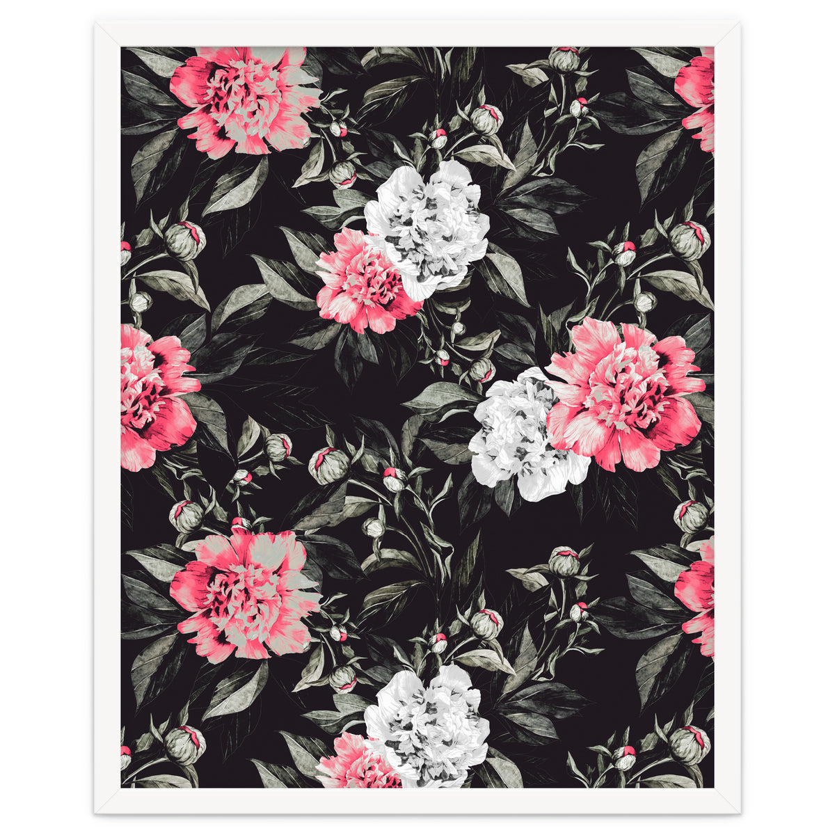 Floral pink - black & white dark