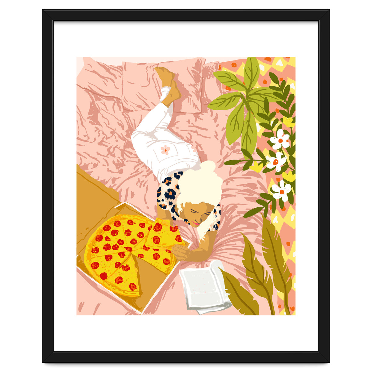 Pepperoni Pizza | Holiday Weekend Food Binge | Modern Bohemian Woman Reading in a Pastel Bedroom
