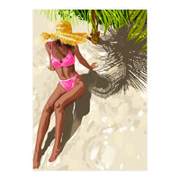 Sky above, sand below, peace within poster, Woman of color fashion black woman on the bikini beach (Print Only)