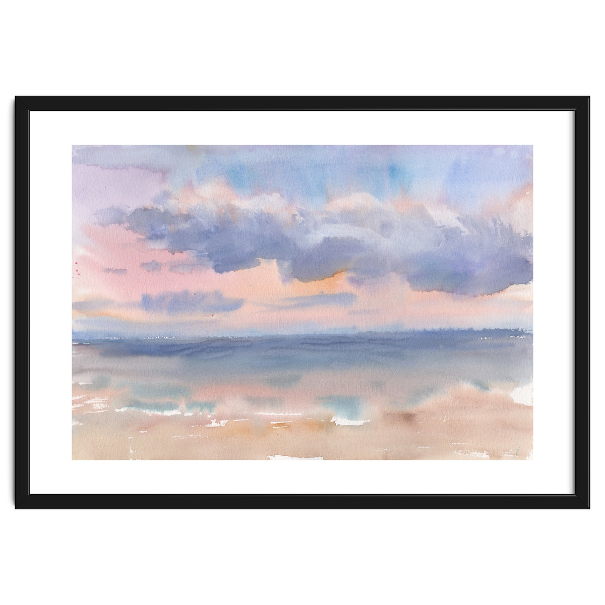 Beautiful morning At The Beach. Watercolor