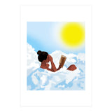 Reading on Clouds, Black Woman Summer Sunny Day Book Painting, Bohemian Nude (Print Only) thumbnail
