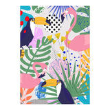 Tropical Spring | Pastel Quirky Modern Bohemian Jungle Botanical | Flamingo Palm Cockatoo Birds (Print Only) thumbnail
