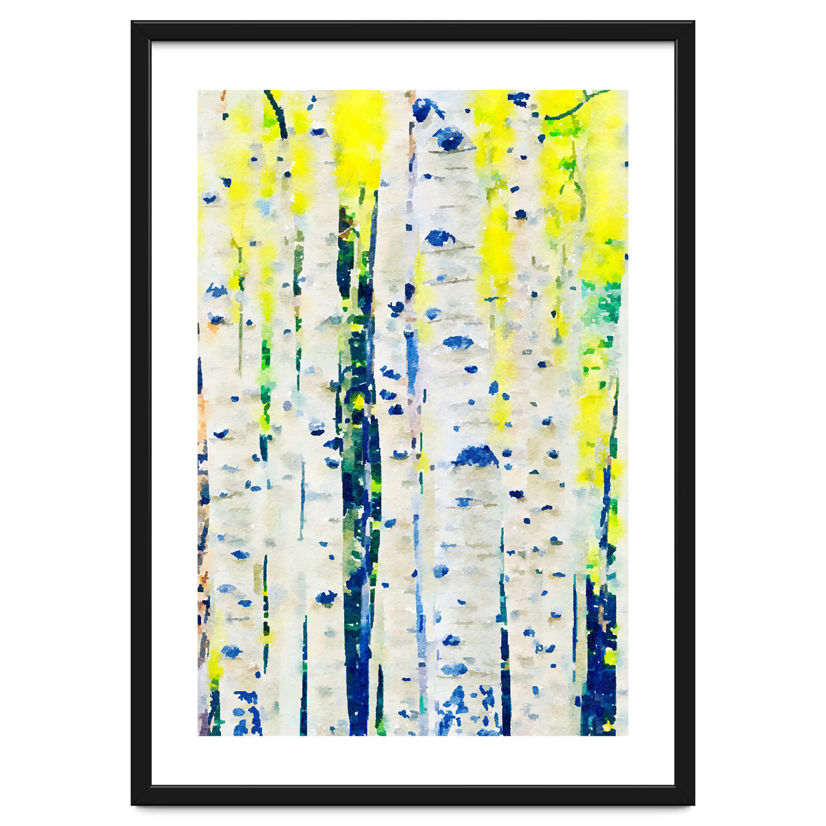 Aspen Tree Forest, Nature Watercolor Landscape Painting, Mystical Botanical Plants