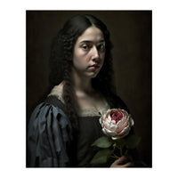 Sad Young Woman Moody Vintage Dark Painting  (Print Only)