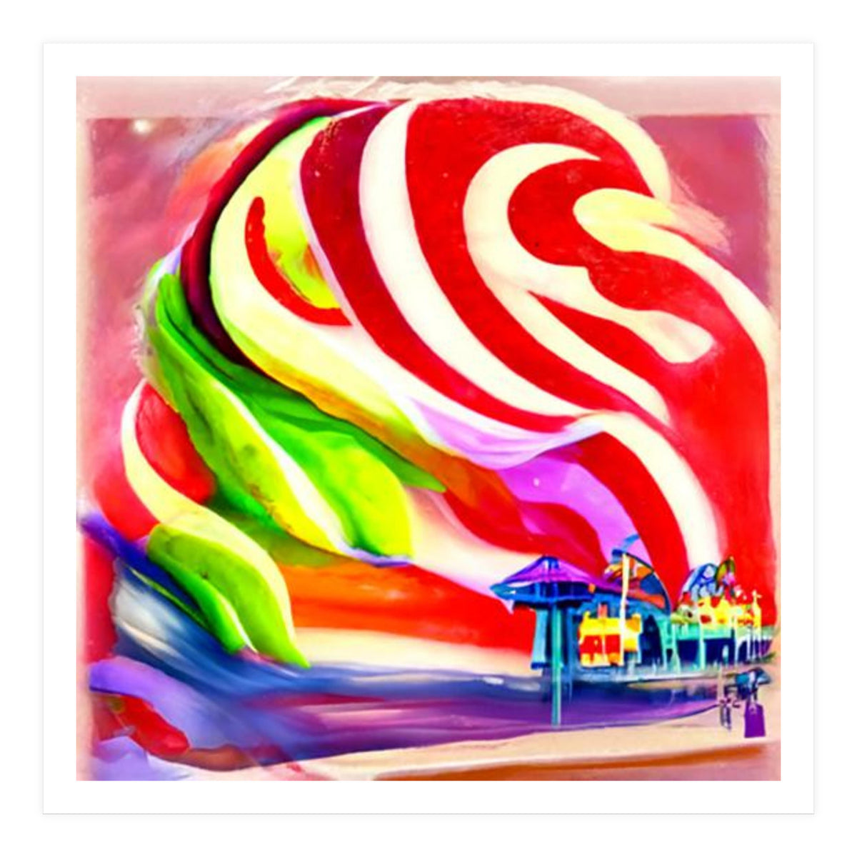 Santa Monica Pier swirly Candy AI Art (Print Only)