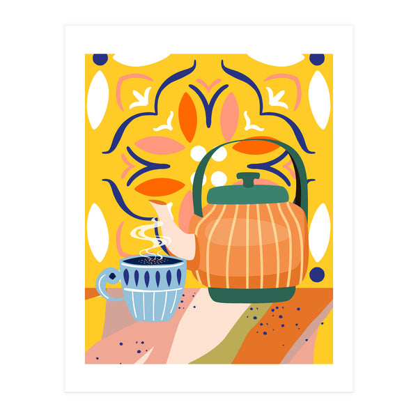 Pumpkin Spice Latte | Tea Chai Kettle & Cup | Modern Bohemian Colorful India | Eclectic Culture (Print Only)