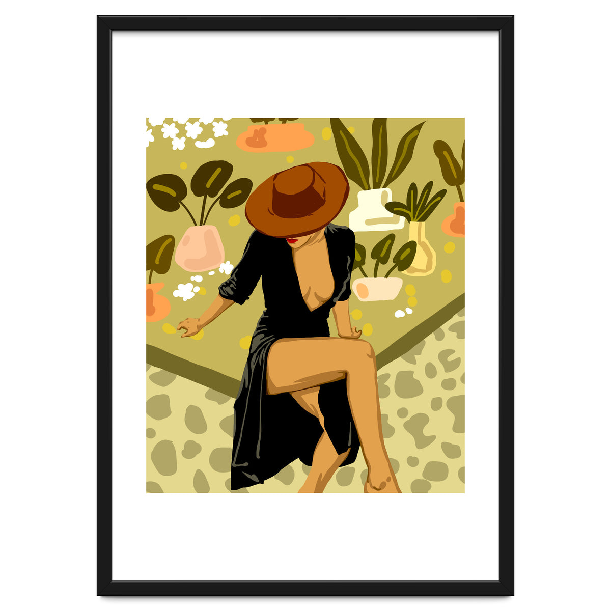 Make it Worth Their While, High Fashion Brown Woman Illustration, Plant Lady Little Black Dress