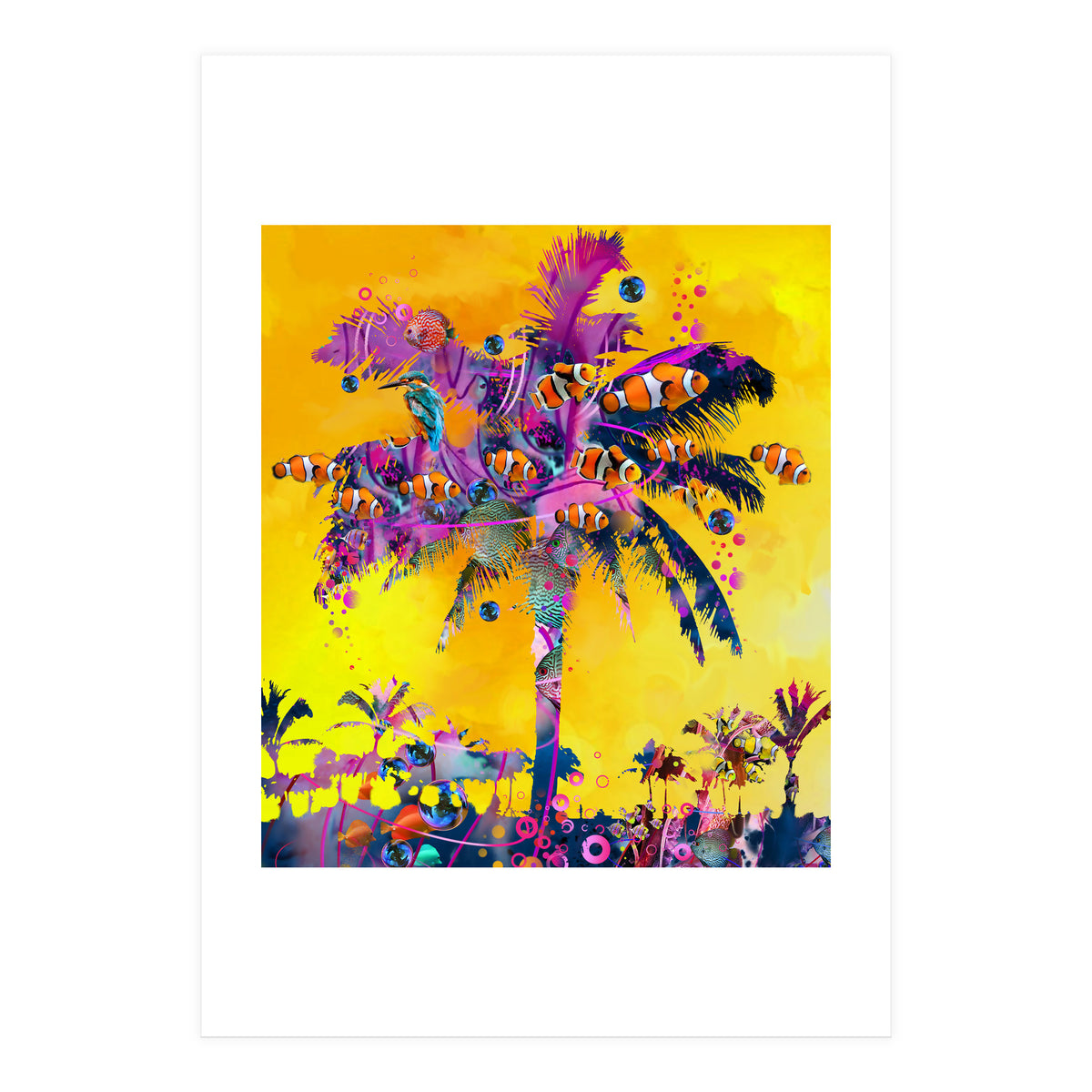 Purple Palm with Fish (Print Only)