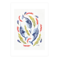 Swirling Narwhals | Blue (Print Only)