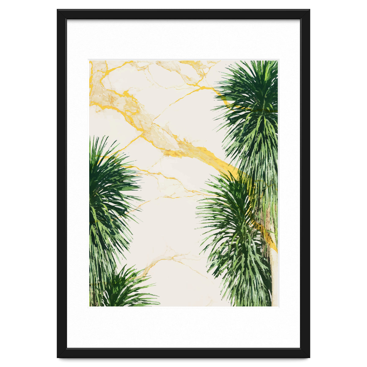 Gold marble texture with palm tree