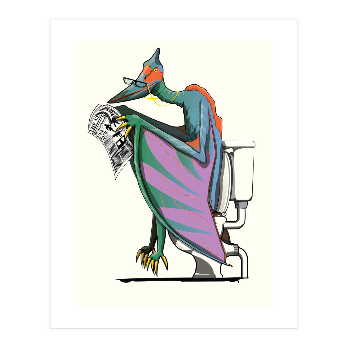 Dinosaur Pterodactyl on the Toilet, Funny Bathroom Humour (Print Only)