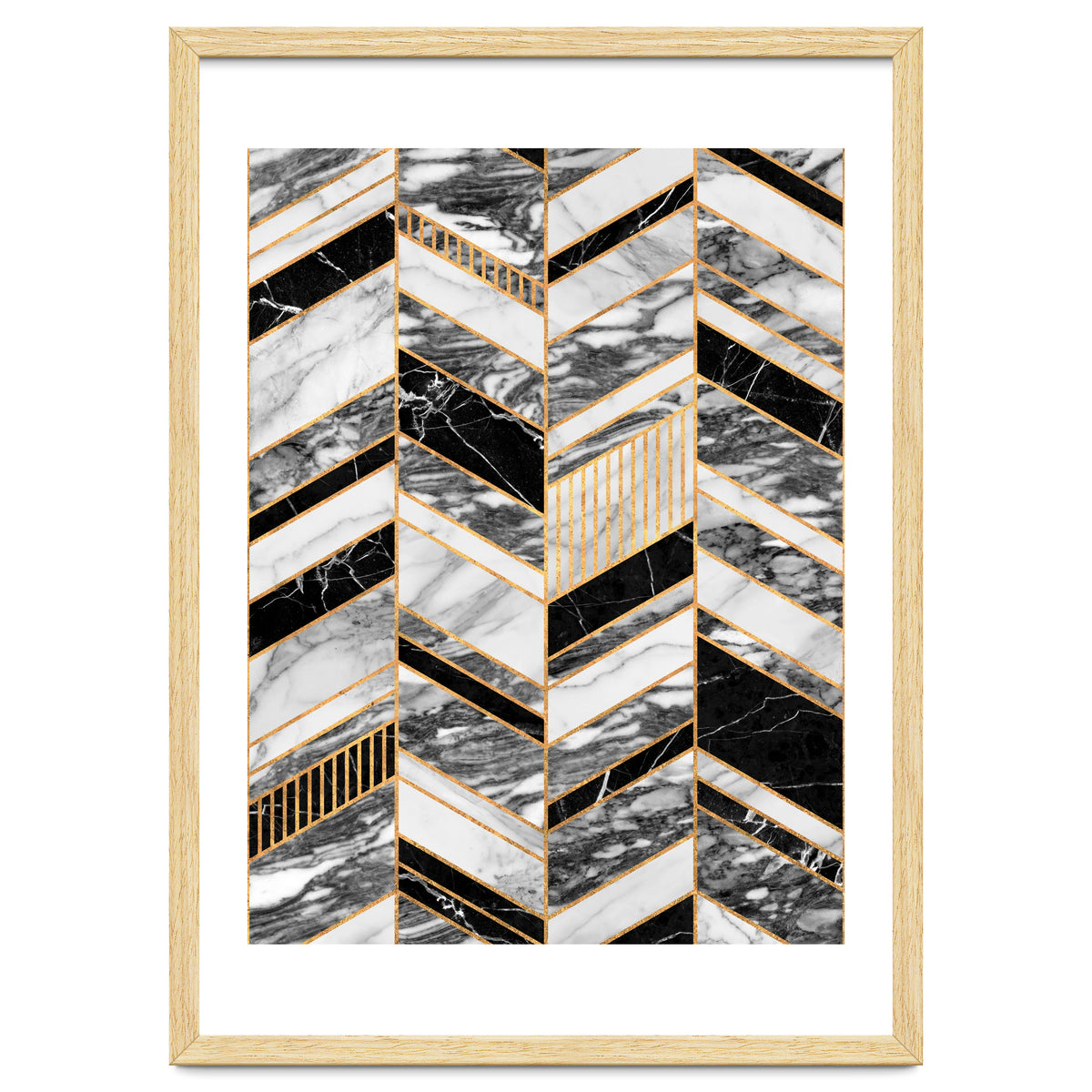 Abstract Chevron Pattern - Black and White Marble