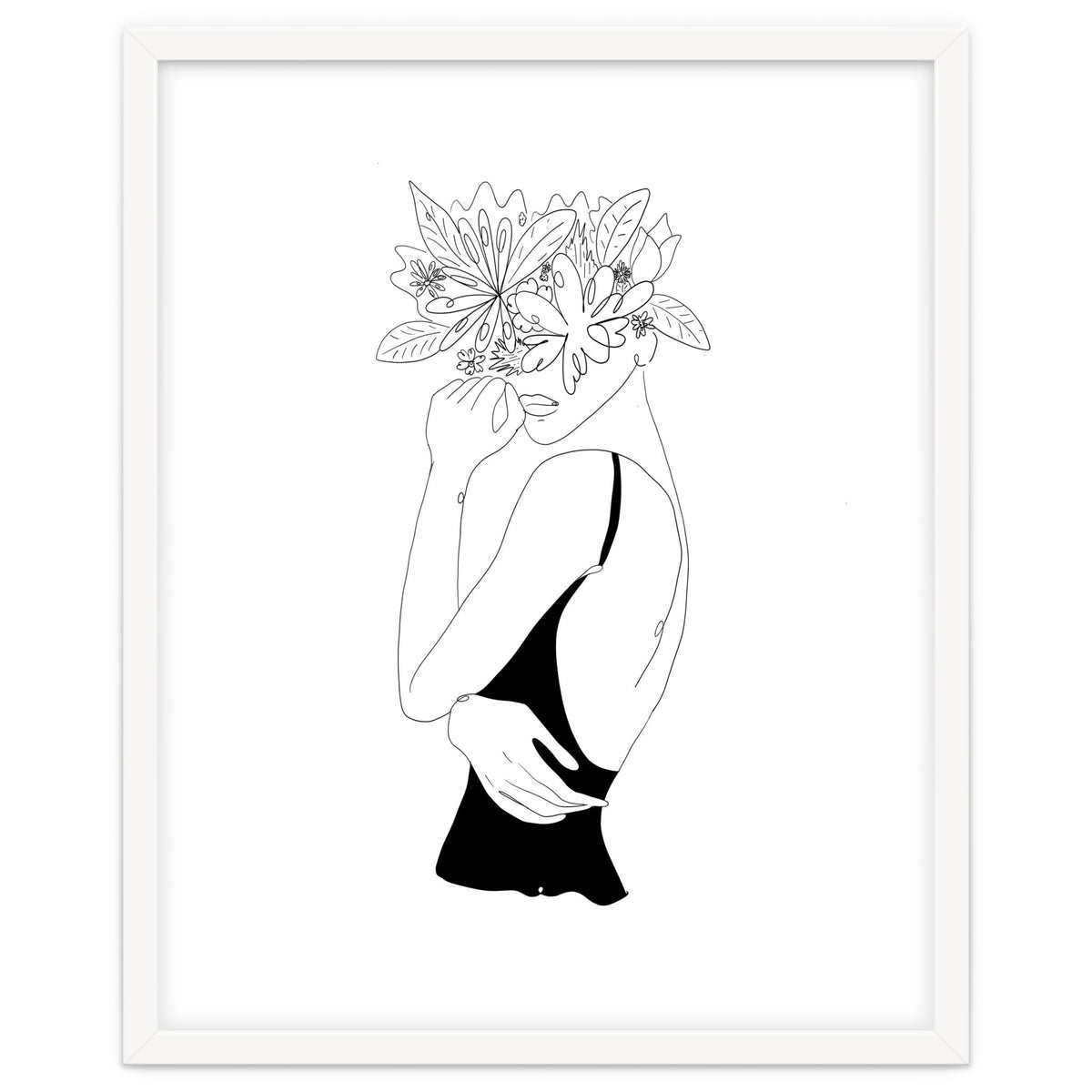 Line Drawing Girl with Flowers
