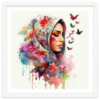 Watercolor Floral Muslim Arabian Woman #4