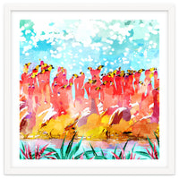 Save The Tropics Series Flamingo Flock Watercolor Painting