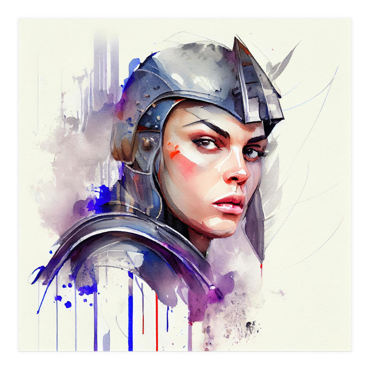 Watercolor Medieval Soldier Woman #3 (Print Only)