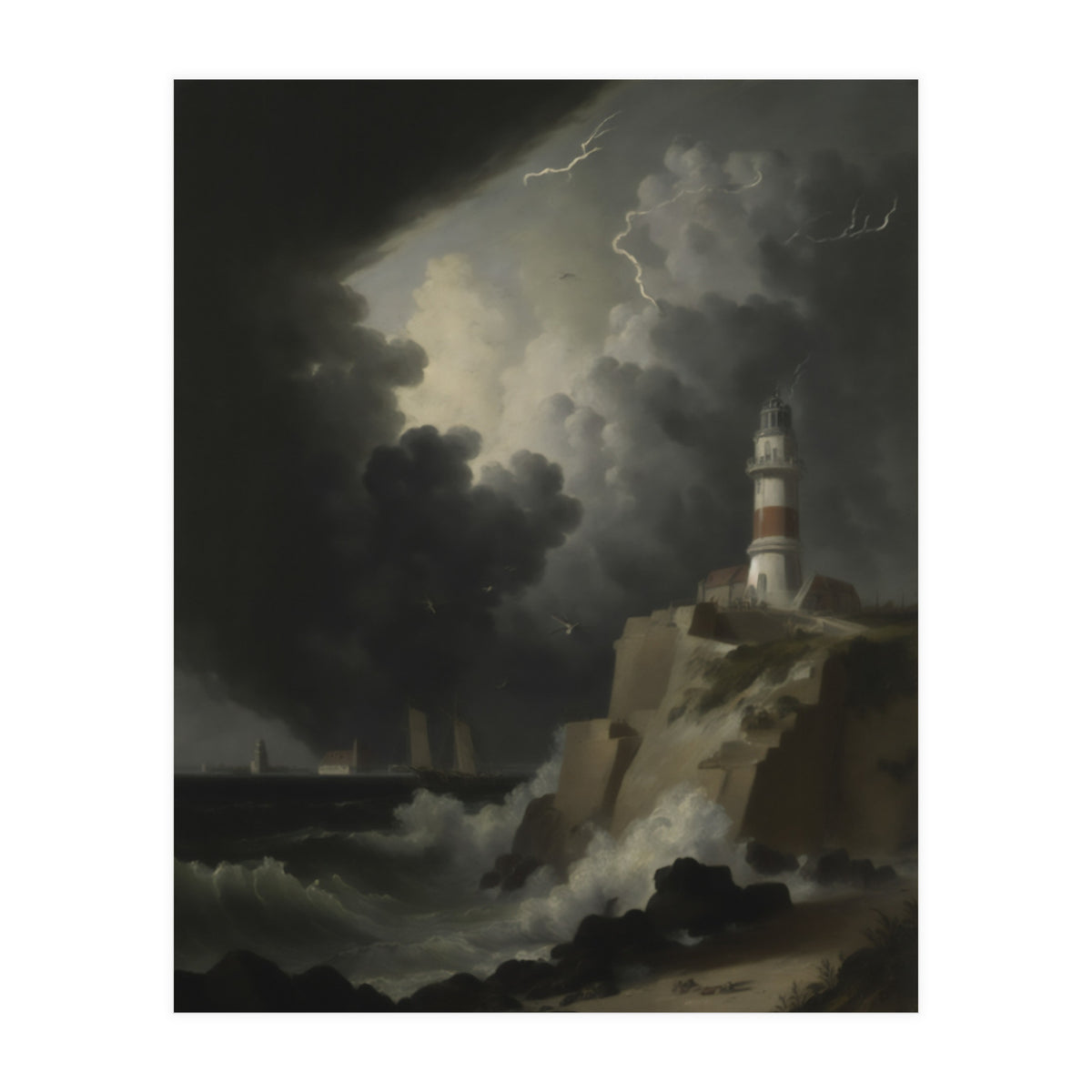 Lighthouse In A Storm (Print Only)