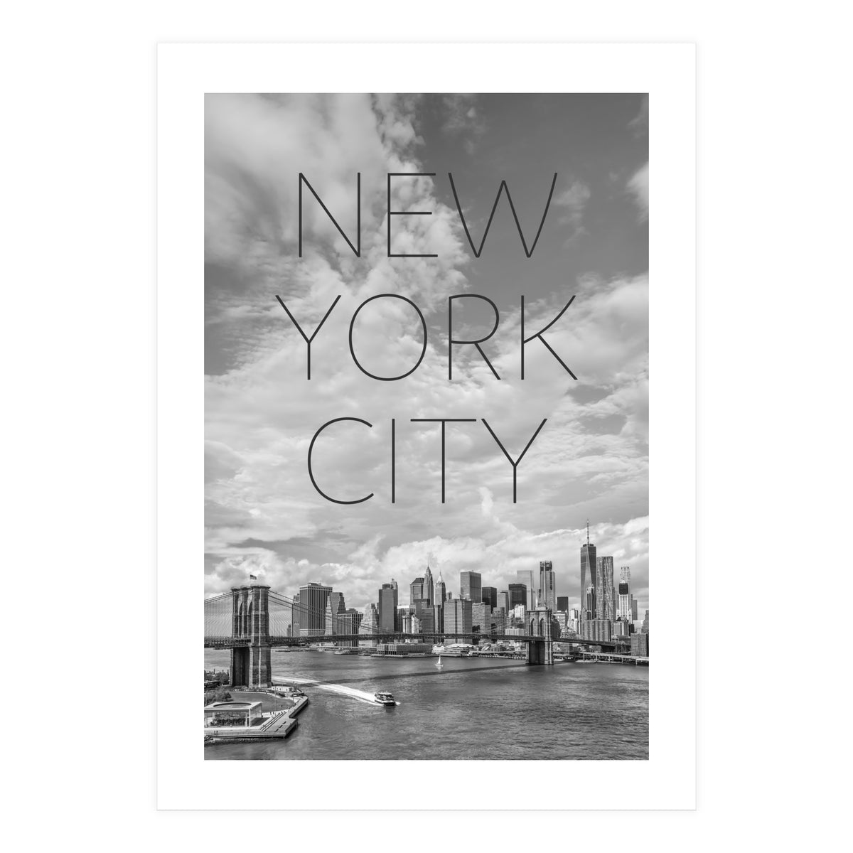 NYC Brooklyn Bridge & Lower Manhattan | Text & Skyline (Print Only)