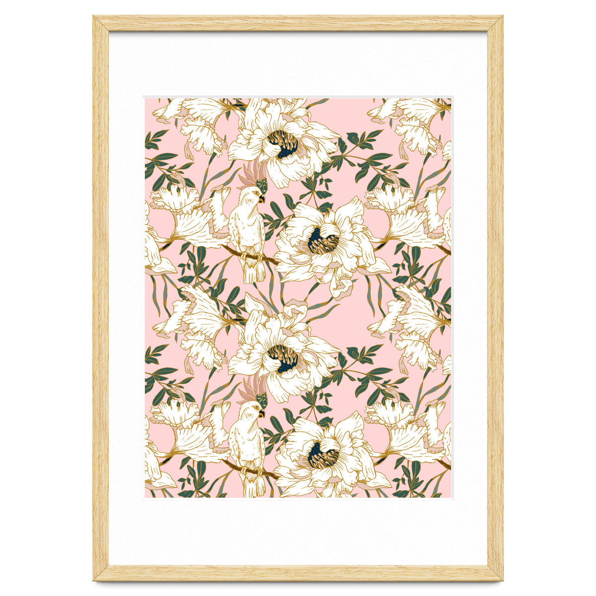 Exotic birds on flowers