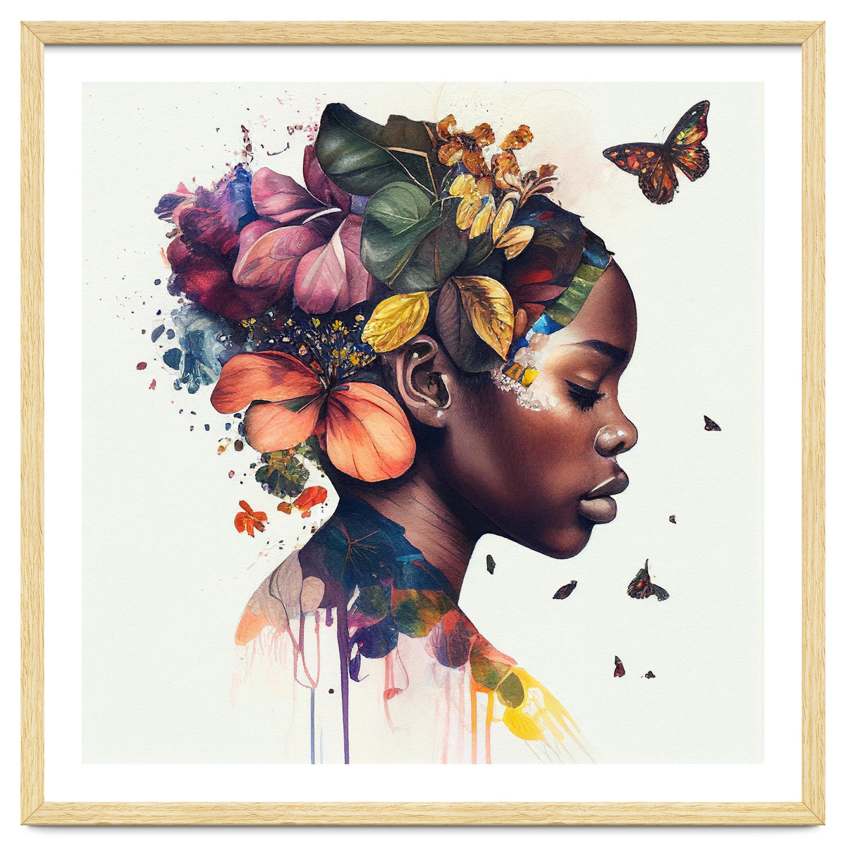 Watercolor Butterfly African Woman #10