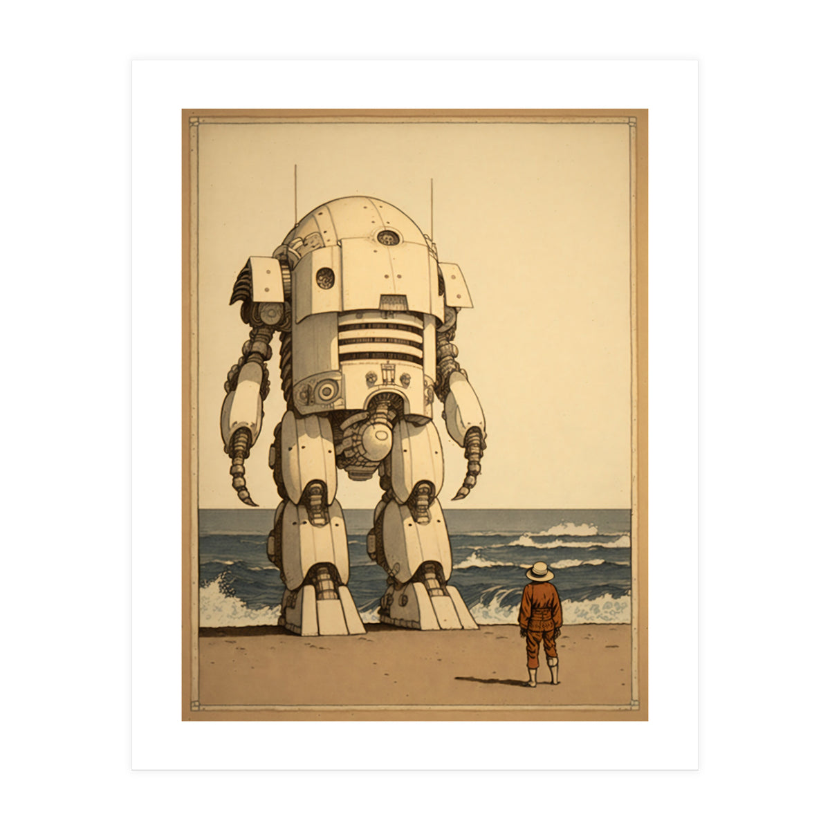 Giant Robot Japanese Woodblock Print (Print Only)