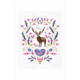 Floral Stag | Pink And Blue (Print Only) thumbnail