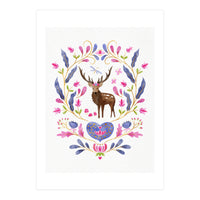 Floral Stag | Pink And Blue (Print Only)
