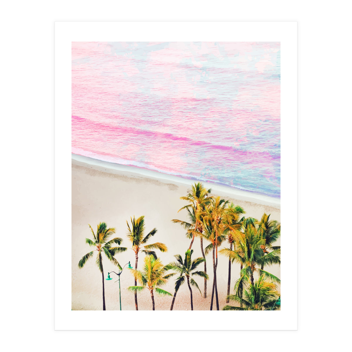 Pink Ocean | Dreamy Scenic Tropical Beach Travel | Blush Nature Sea Beach Coconut Trees (Print Only)