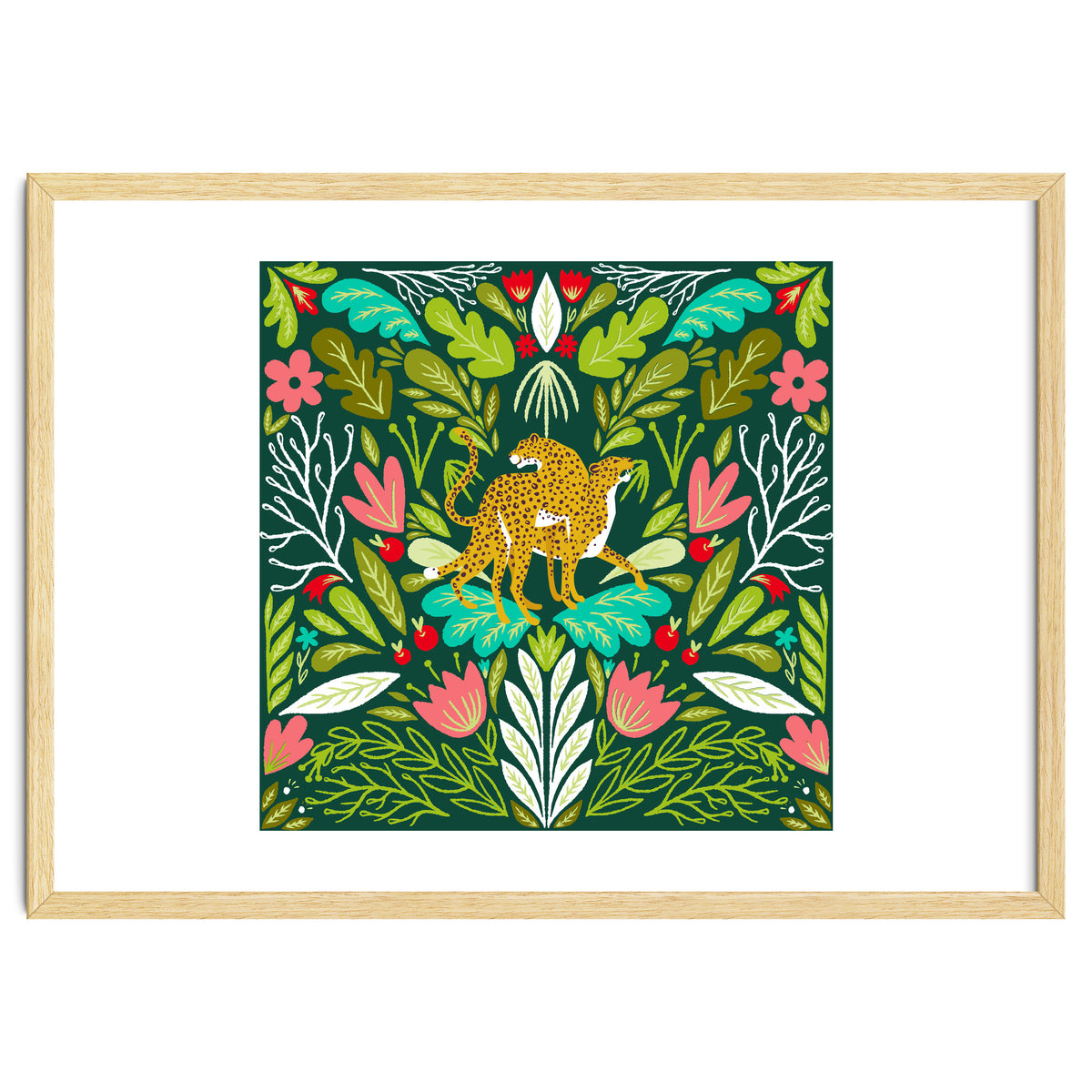 Cheetah Couple Illustration, Wild Cat Jungle Nature, Mandala Painting, Wildlife Tropical Tiger