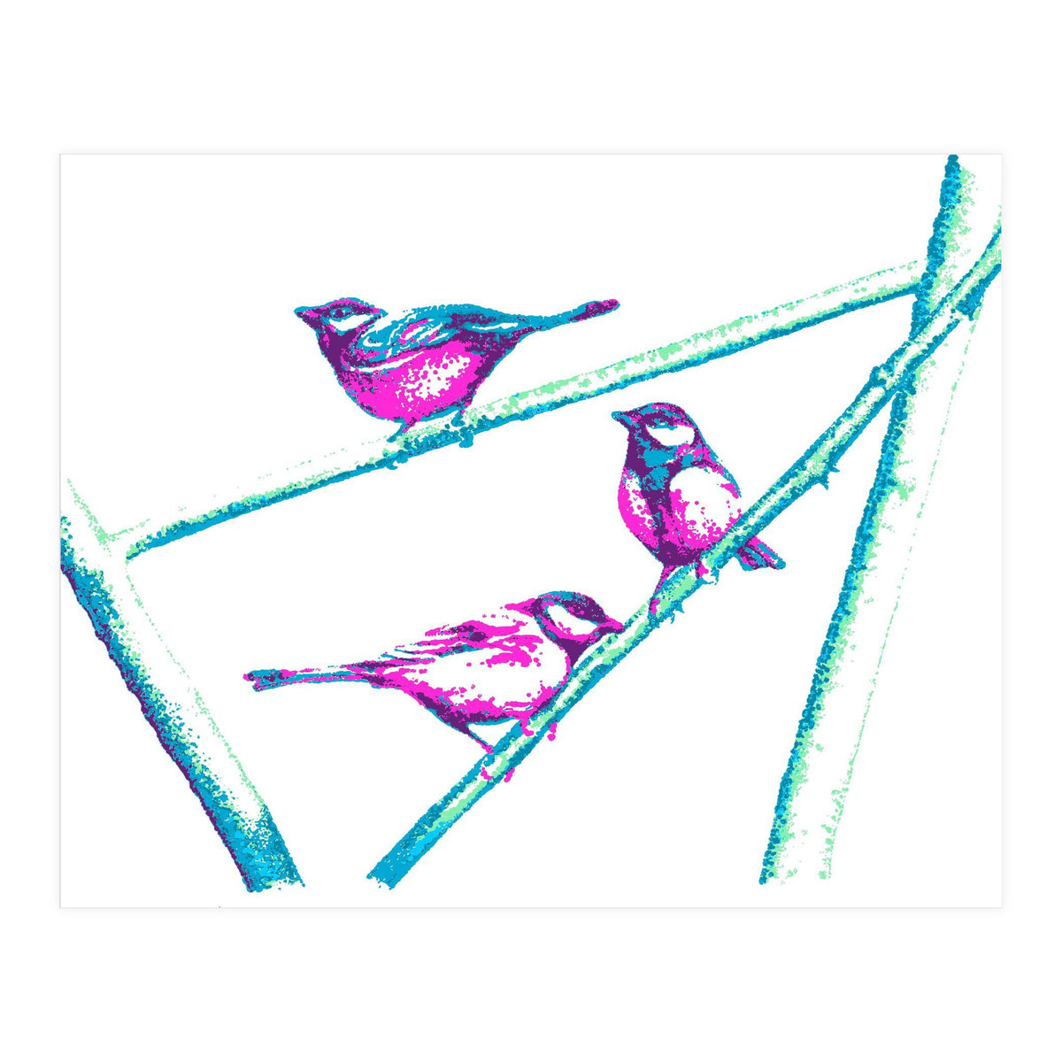 Garden Birds On A Branch (Print Only)
