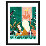 Urban Jungle Bath | Tropical Modern Bohemian Woman Bathtub | Pet Monkey Wild Animals Moon Watercolor thumbnail