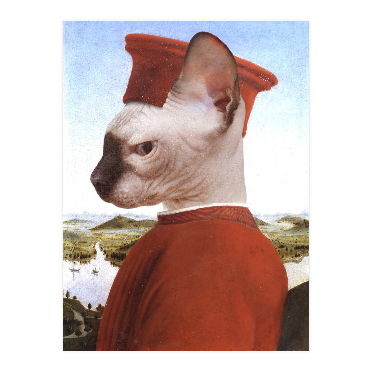 Portrait of a Sphynx Cat as Federico da Montefeltro (Print Only)