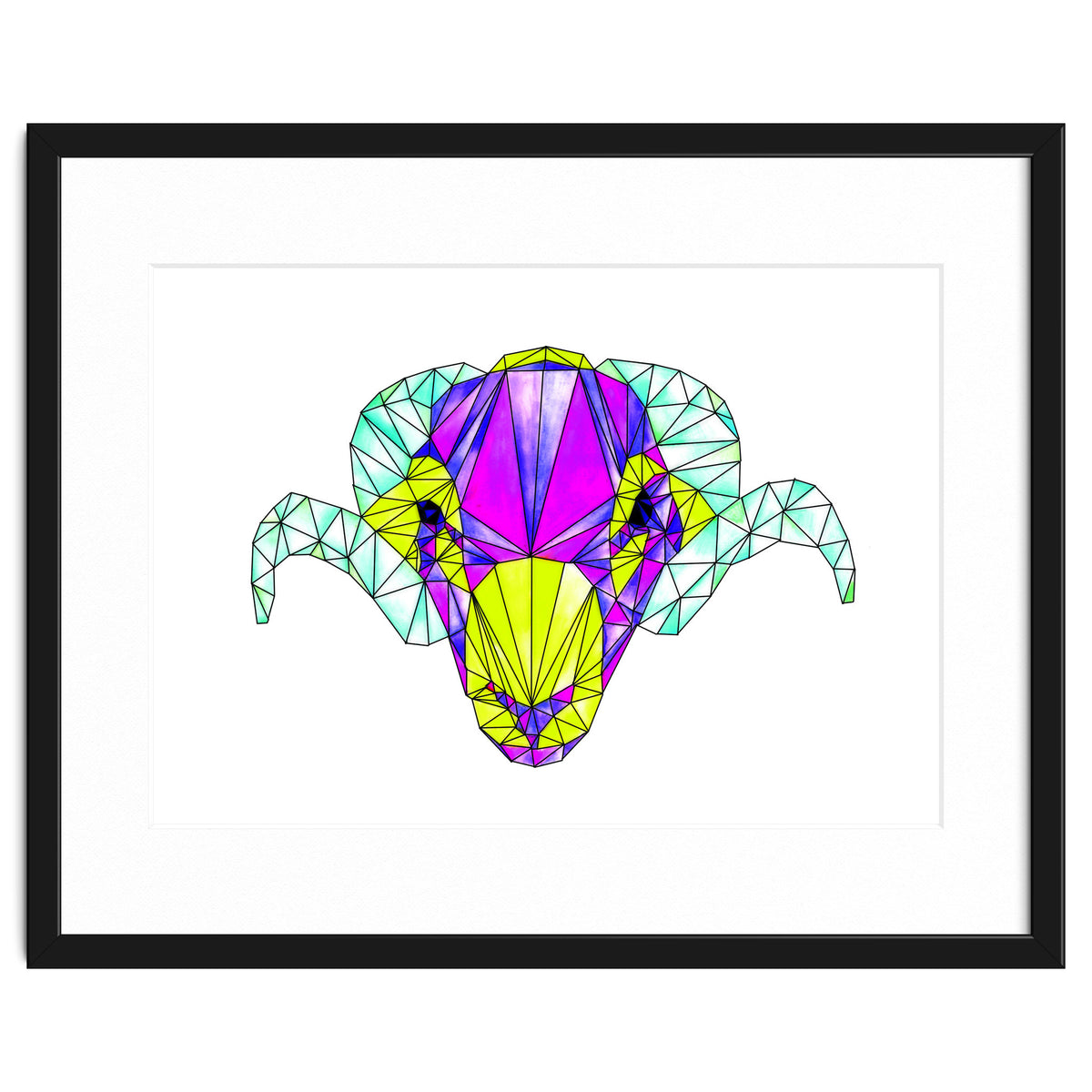 Colourful Geometric Swaledale Sheep Tup with Black Lines