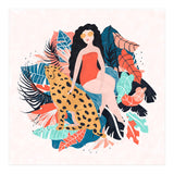 Black Hair Tropical Girl With Cheetah (Print Only) thumbnail