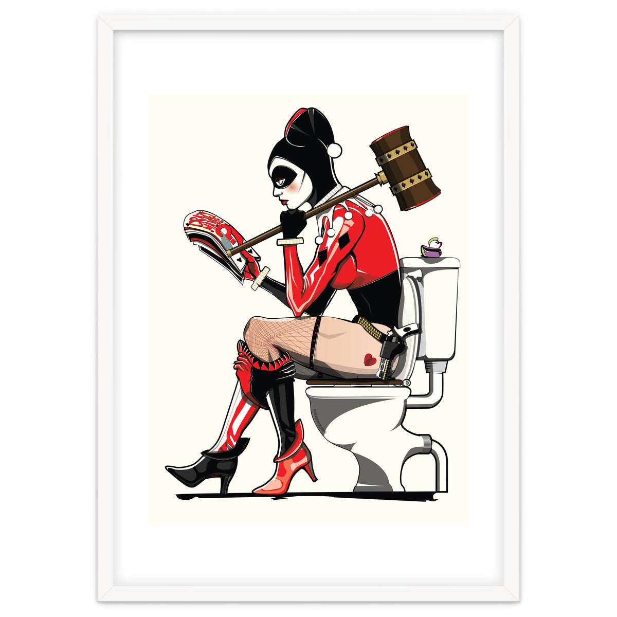 Harley Quinn on the Toilet, funny Bathroom Humour Art Print by Wyatt9 |  Arthaus