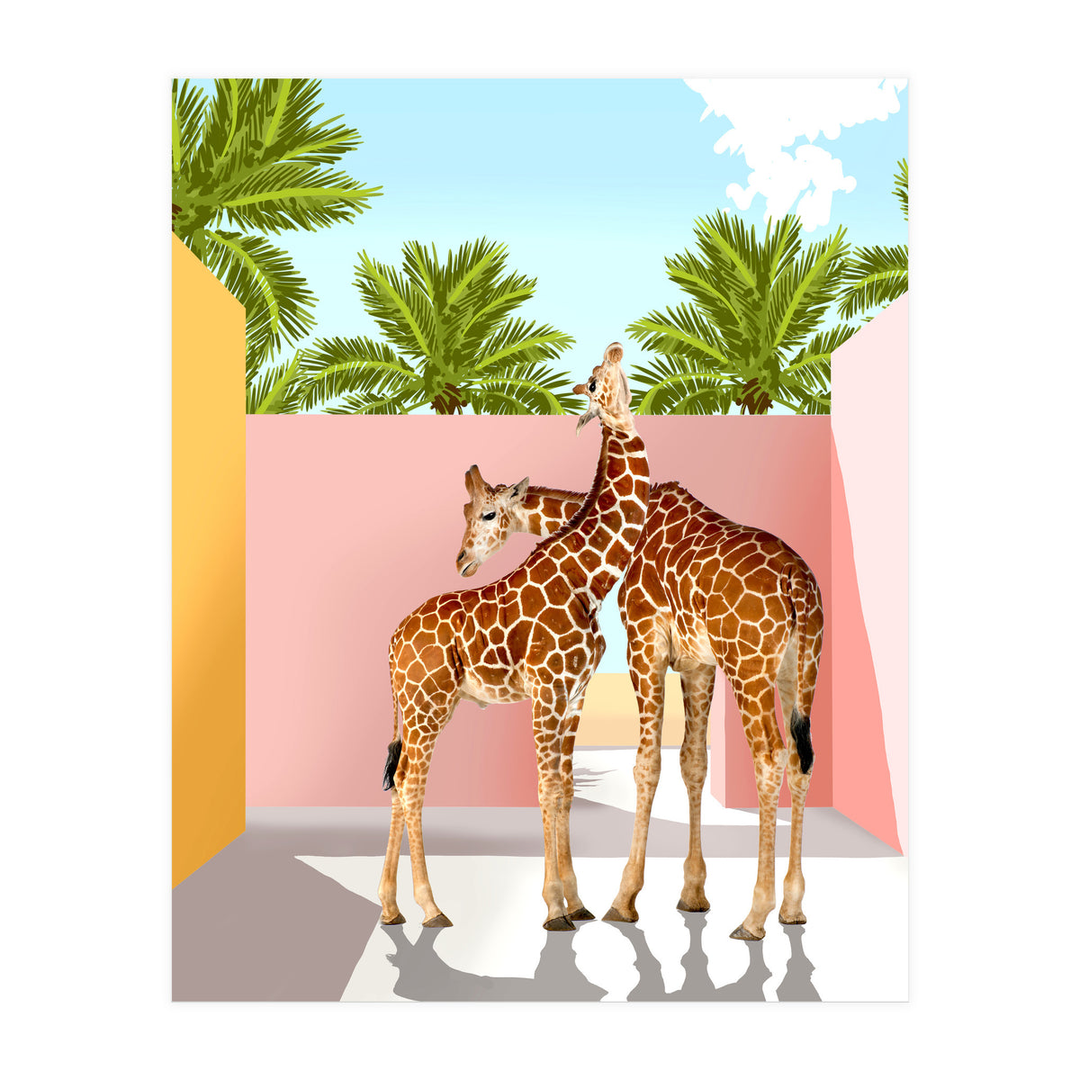 Giraffe Villa | Contemporary Modern Architecture Digital Graphic Art | Wildlife Animals Palm Exotic (Print Only)