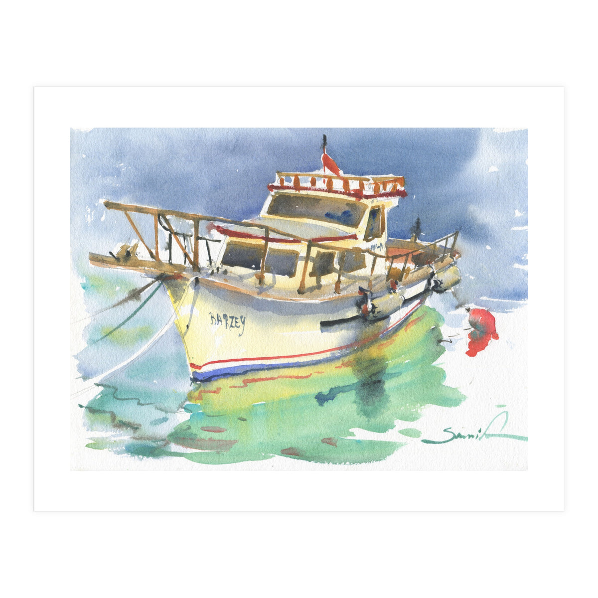 Yacht painting watercolor (Print Only)