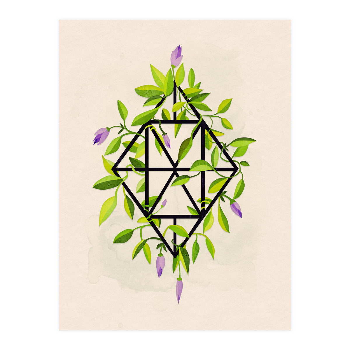 Geometric frame with leaves and flowers (Print Only)